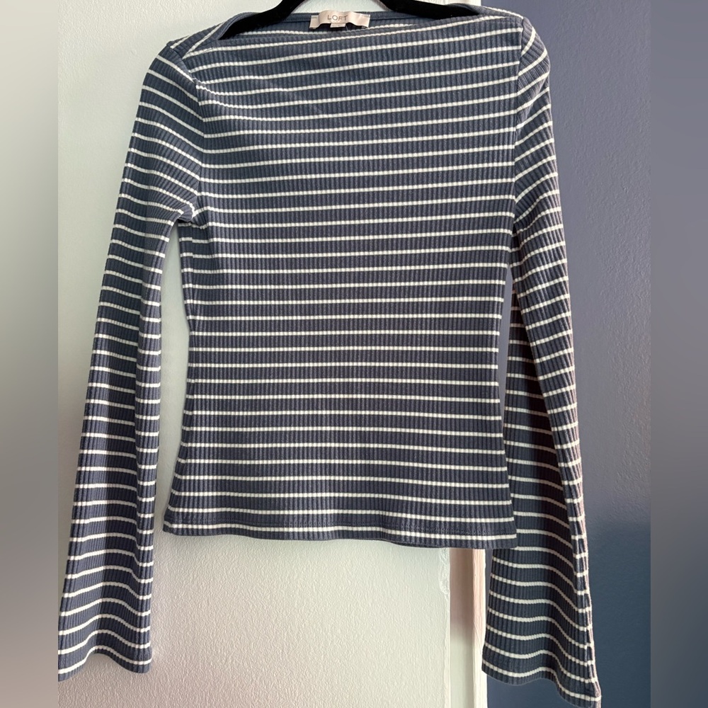 NWOT LOFT Striped Long-Sleeve Ribbed Top